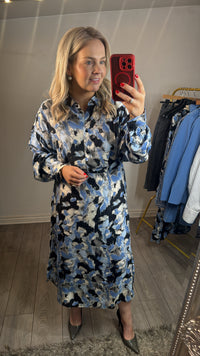 Kaffe Kavictoria Black/Blue Graphic Printed Shirt Dress