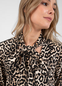 Coster Copenhagen Beige Leopard V-Neck Tie Blouse, 244-1402