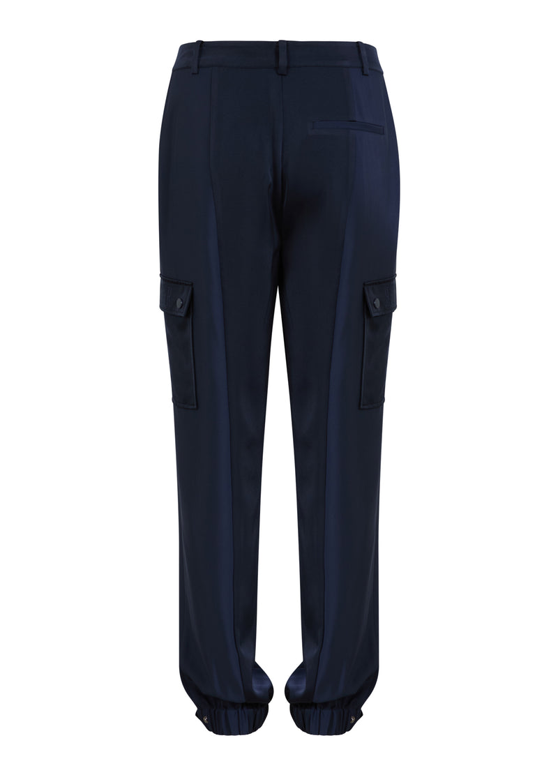 Coster Copenhagen Navy Satin Cuffed Cargo Joggers, 244-3413