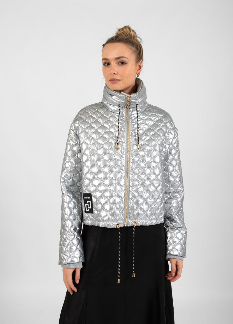 Coster Copenhagen Silver Quilted Cropped Oversized Jacket, 244-6414 