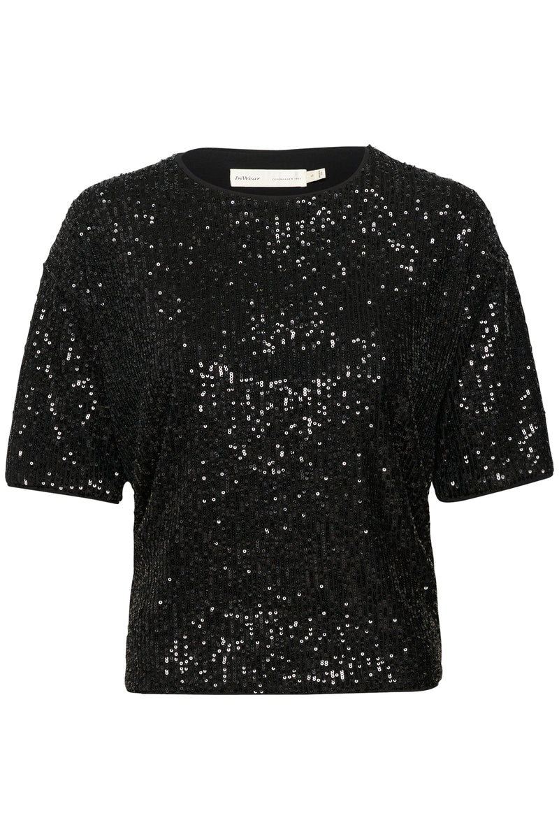 InWear JarJar Black Sequin T-Shirt Top, 30108868