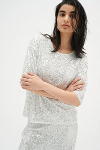 InWear JarJar Silver Sequin T-Shirt Top, 30108868