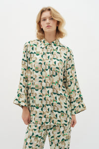 InWear Beril Green Geometric Printed Oversized Longline Shirt