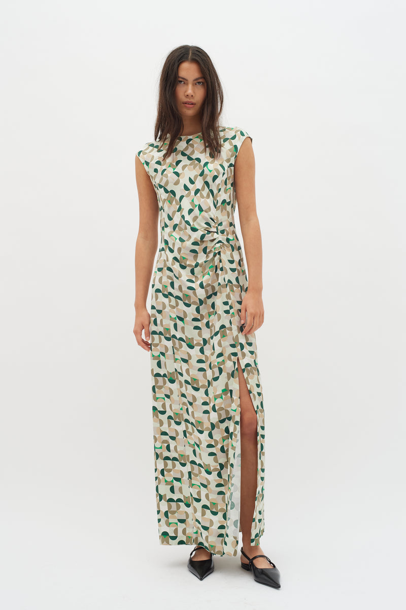 InWear Beril Green Geometric Printed Ankle Length Maxi Dress, 30109451