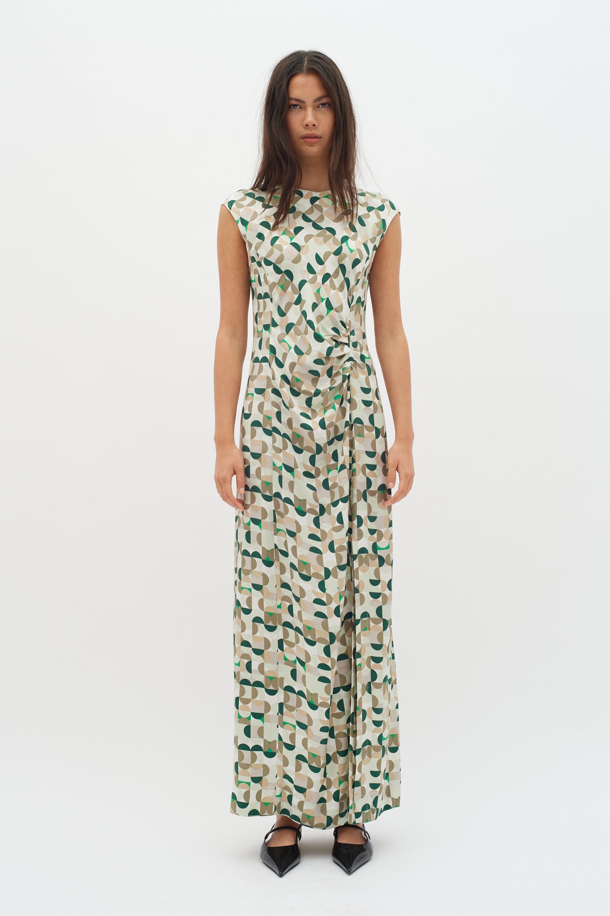 InWear Beril Green Geometric Printed Ankle Length Maxi Dress, 30109451