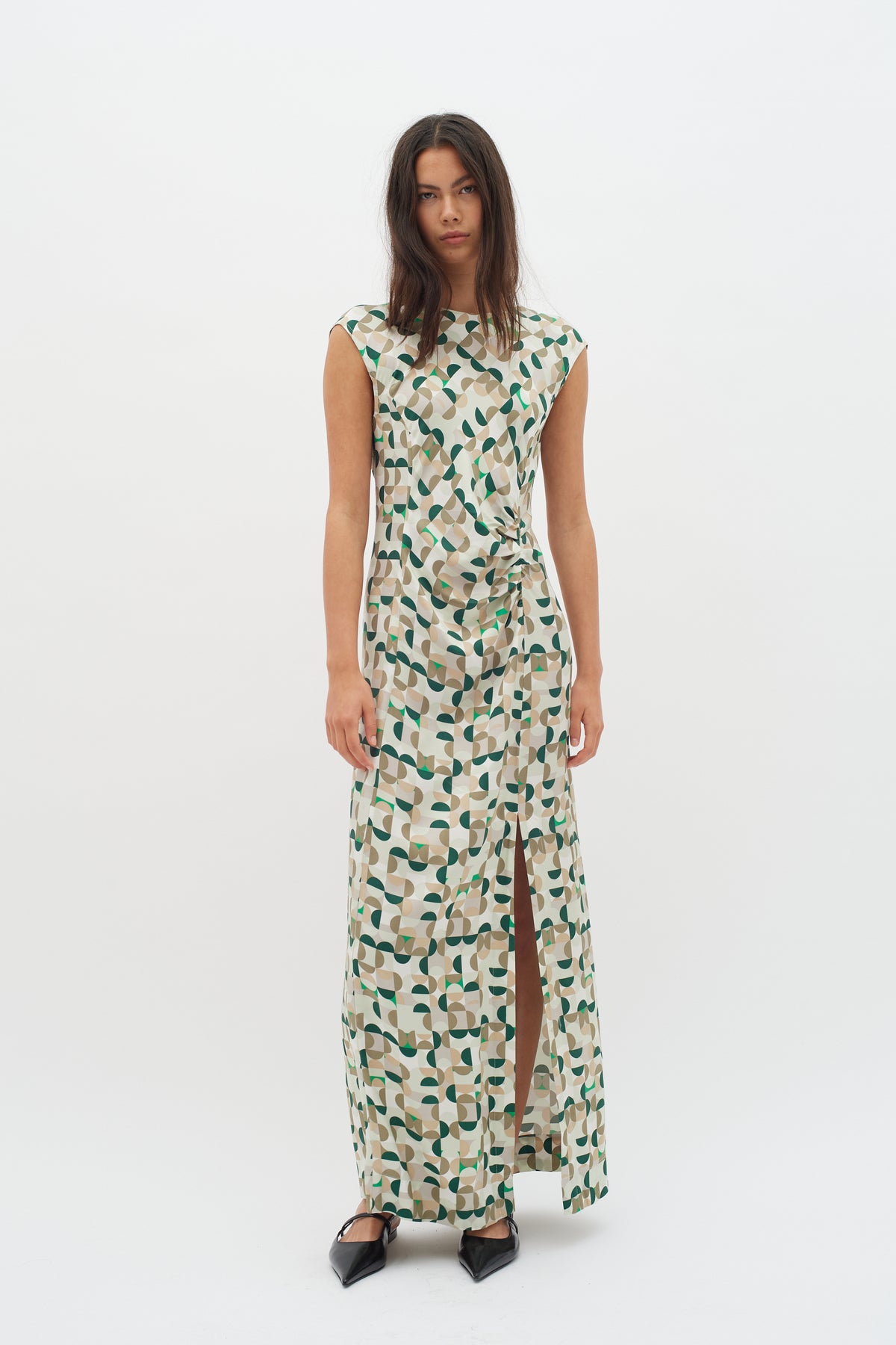 InWear Beril Green Geometric Printed Ankle Length Maxi Dress, 30109451