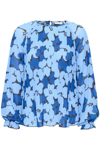 InWear Mendra Blue Flower Plisse Oversized Blouse, 30109660