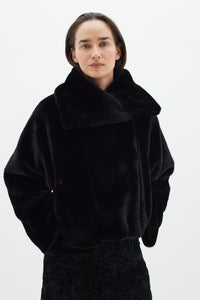 InWear Yoneko Black Faux Fur Short Coat, 30109835