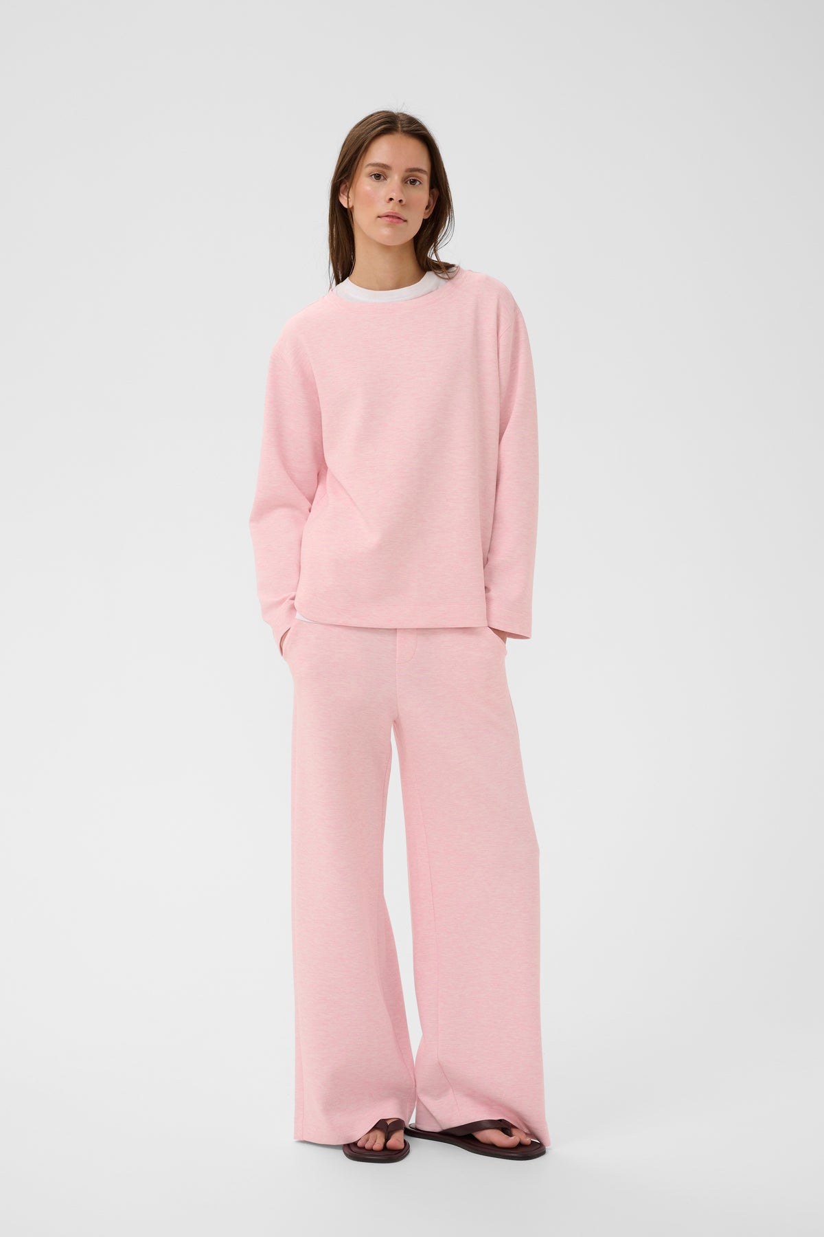 InWear Gincent Candy Pink Melange Modal Supersoft Dipped Hem Sweatshirt