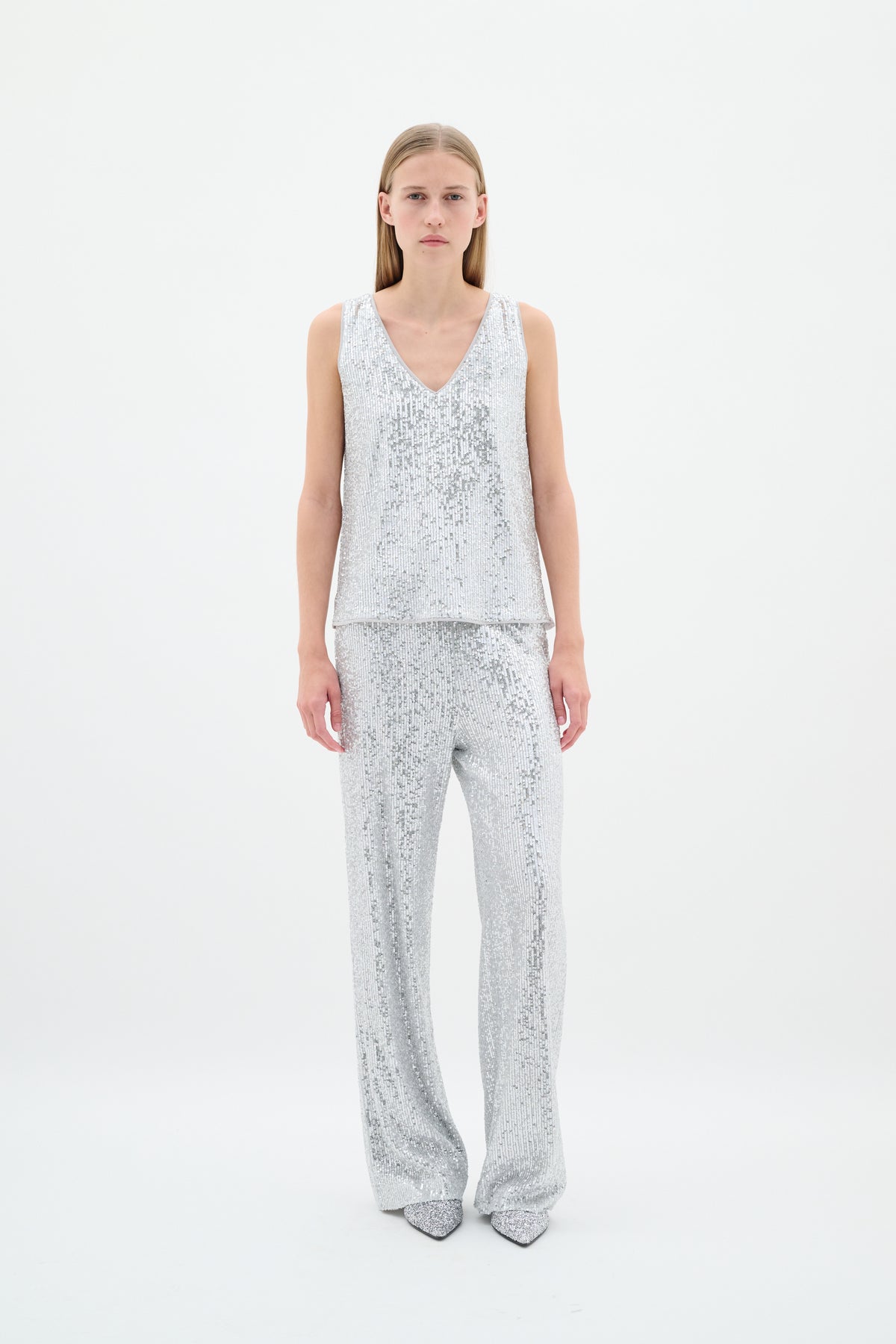 InWear Barbara Silver Sequin Wide Leg Trousers