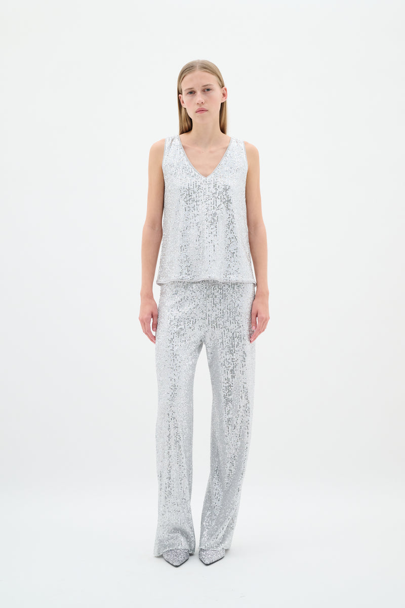 InWear Barbara Silver Sequin Wide Leg Trousers