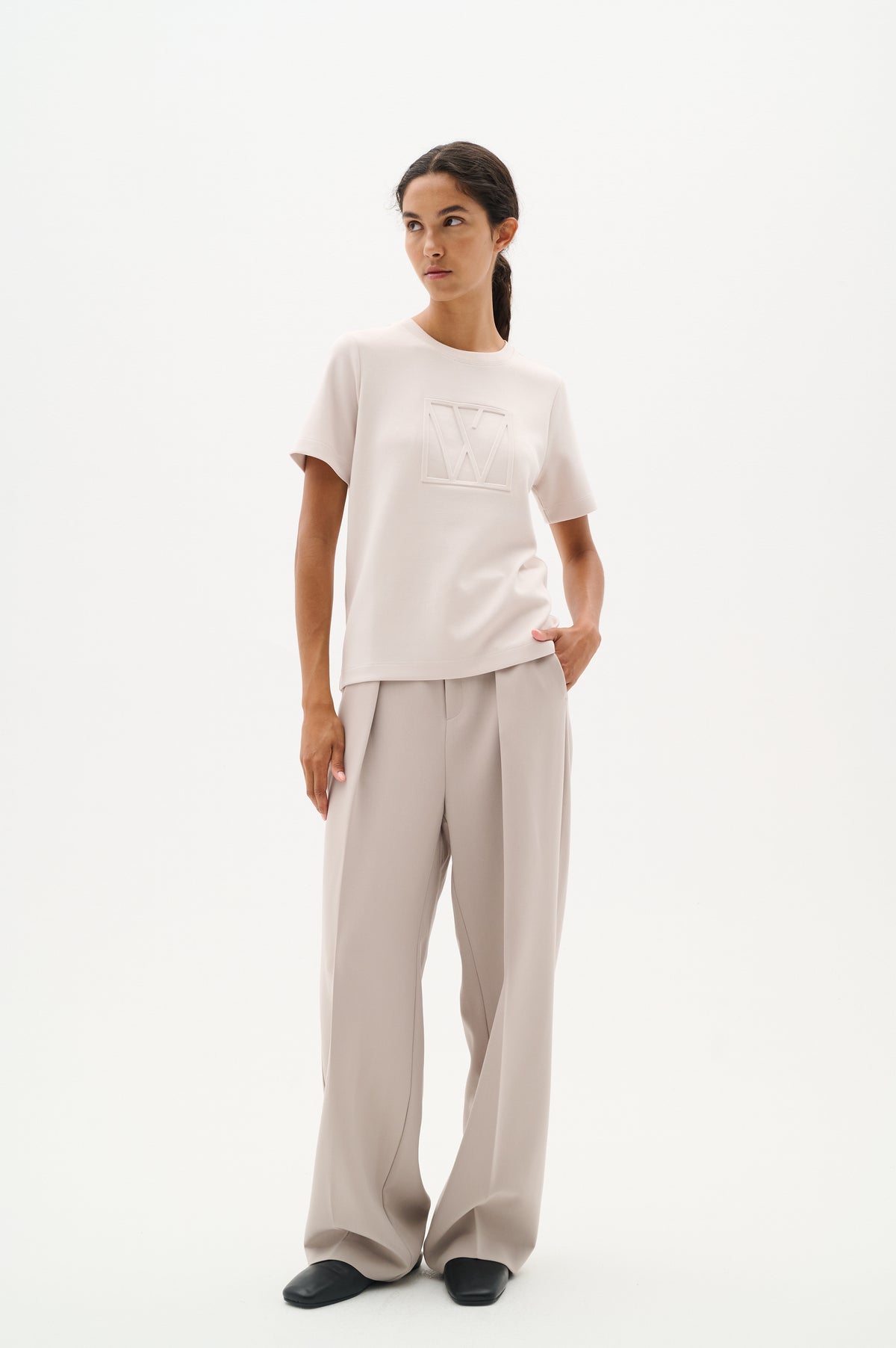 InWear Vincent Haze Beige Embossed Logo T-Shirt