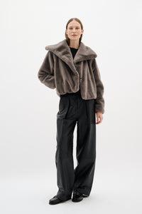 InWear YoboIW Sandy Grey Faux Fur Short Coat