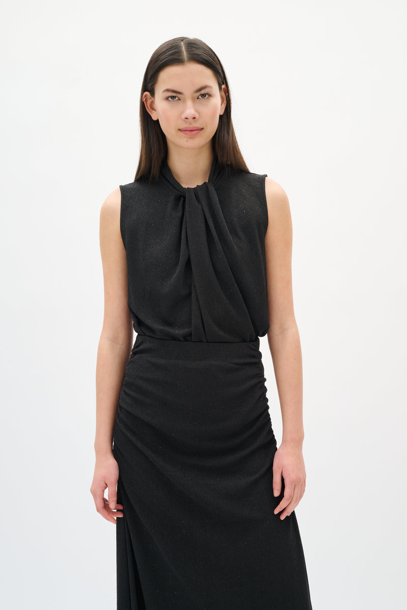 InWear Krith Koto Black Lurex Metallic Knot Neck Top