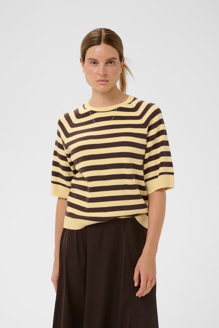 InWear MadieIW Coffee Bean/Chamomile Stripe Knitted T-Shirt Pullover, 30112398