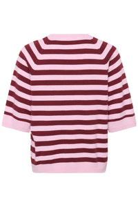 InWear MadieIW Baby Pink/Burgundy Stripe Knitted T-Shirt Pullover, 30112398
