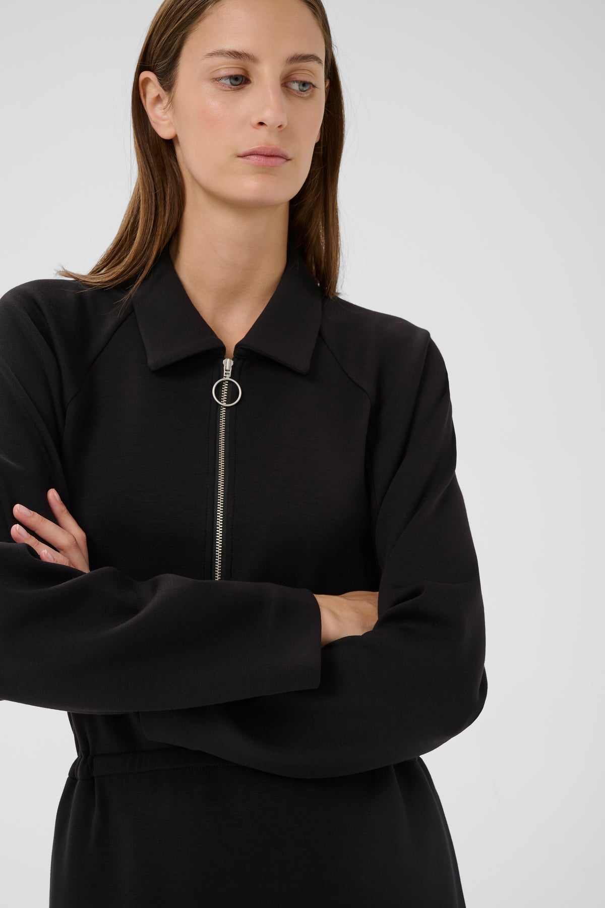 InWear Simi Vincent Black Modal Zip Midi Length Dress, 30112435