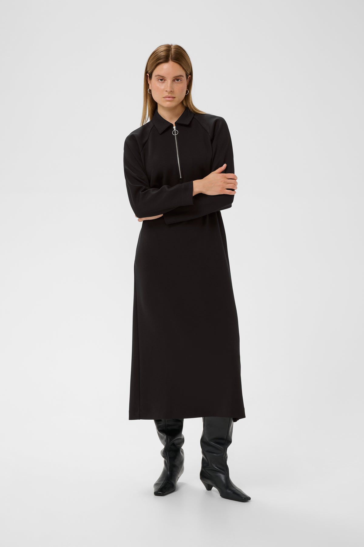 InWear Simi Vincent Black Modal Zip Midi Length Dress, 30112435