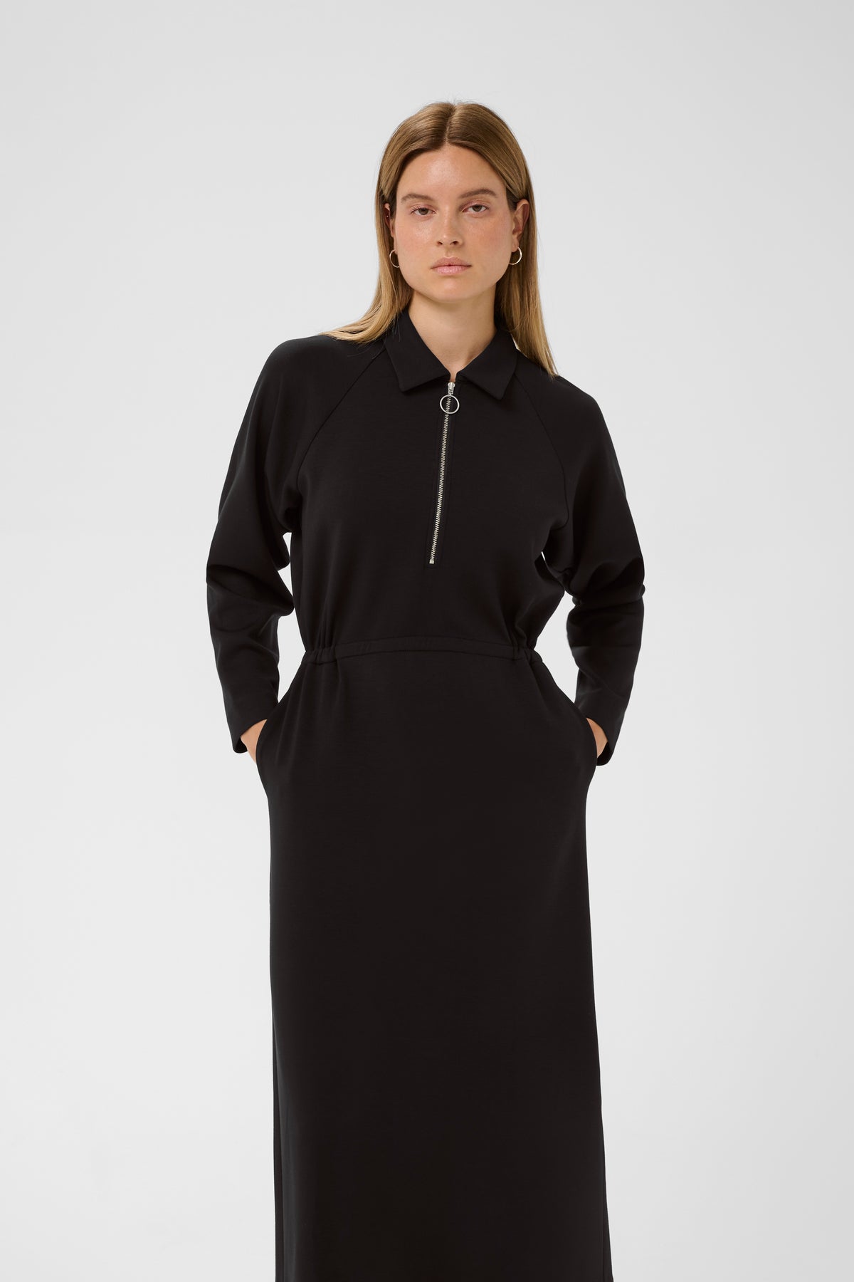 InWear Simi Vincent Black Modal Zip Midi Length Dress, 30112435