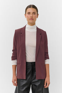 Soaked in Luxury Shirley Huckleberry Ruched Sleeve Blazer, 30403608