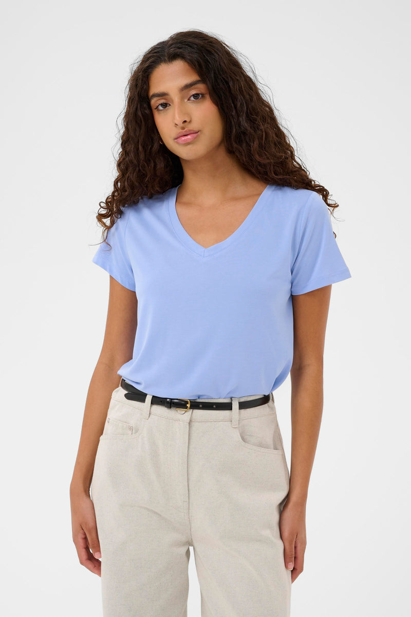 Soaked in Luxury SLColumbine Hydrangea Blue V-Neck T-Shirt, 30404284