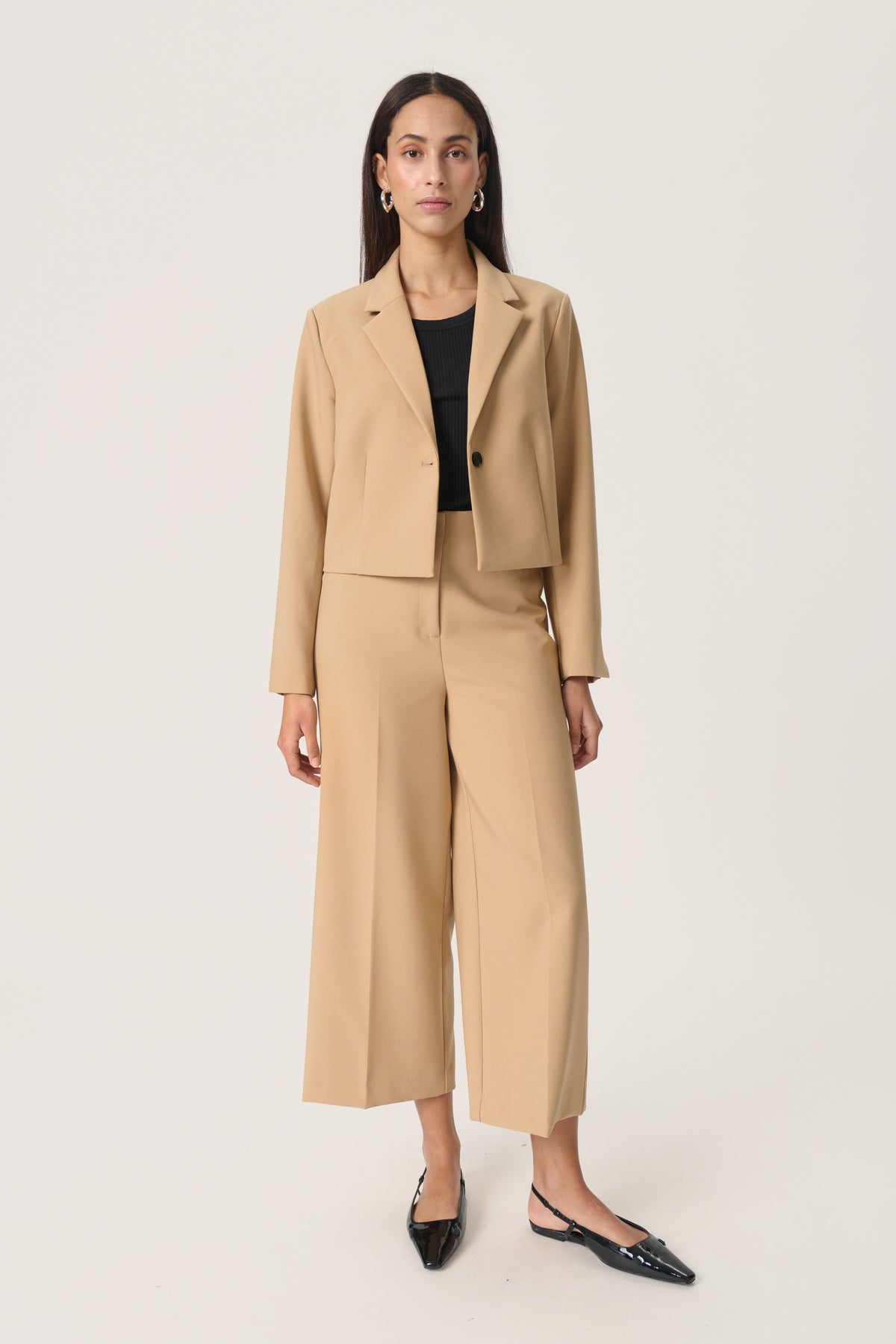 Soaked in Luxury Corinne Travertine Beige Wide Cropped Culotte Trouser