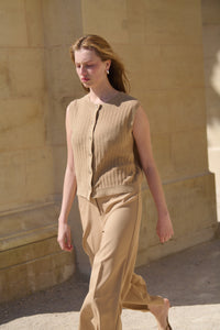 Soaked in Luxury Corinne Travertine Beige Wide Cropped Culotte Trouser