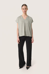 Soaked in Luxury Loana Marija Shadow Green V-Neck Blouse, 30407198