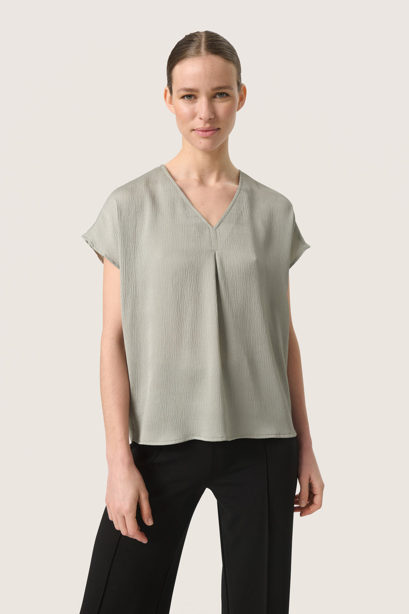 Soaked in Luxury Loana Marija Shadow Green V-Neck Blouse, 30407198