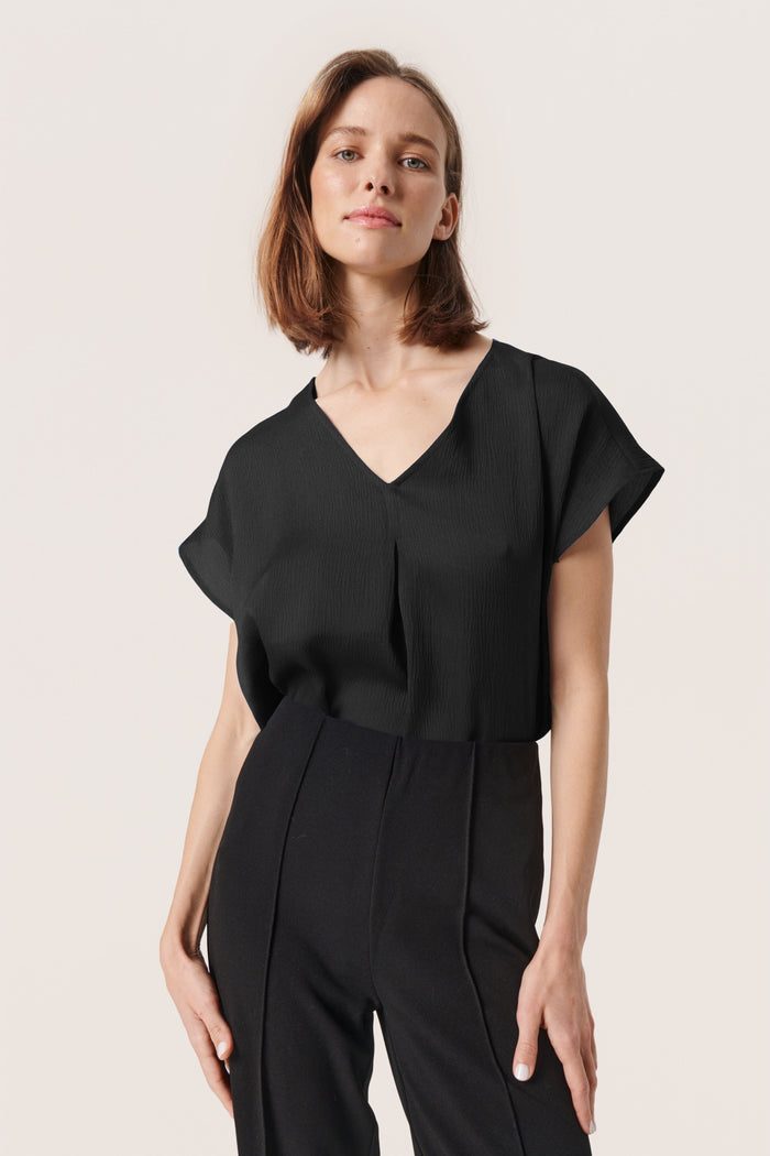 Soaked in Luxury Loana Marija Black V-Neck Blouse, 30407198