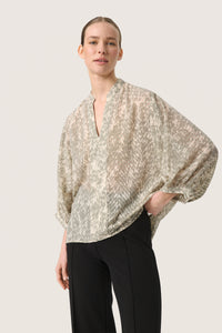 Soaked in Luxury Osaka Amily Shadow Green Printed Blouse, 30407538