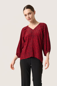 Soaked in Luxury Alize Salsa Square Print V-Neck Blouse, 30407647