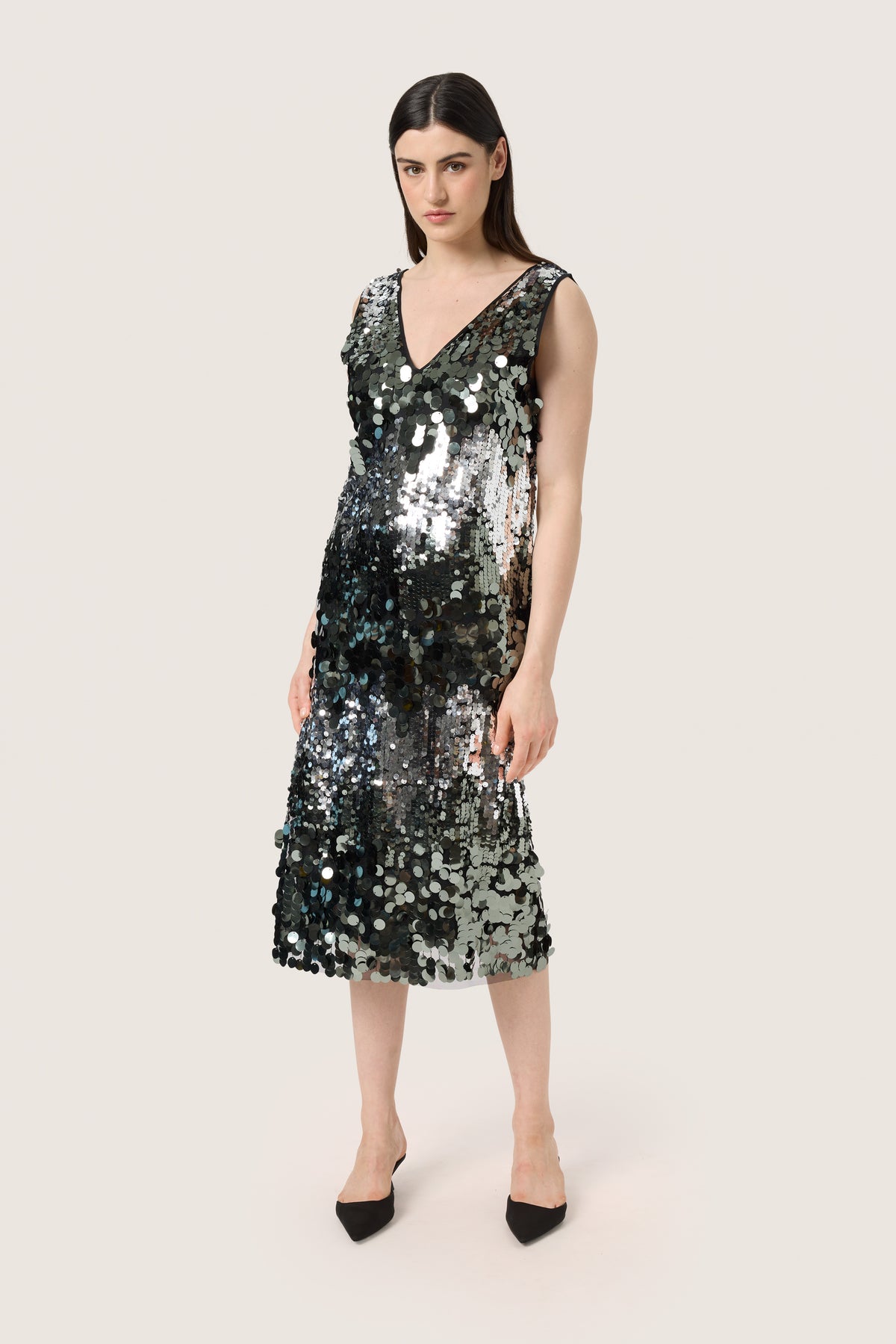 Soaked in Luxury SLAdine Silver Zig Zag Sequin Midi Dress, 30407758