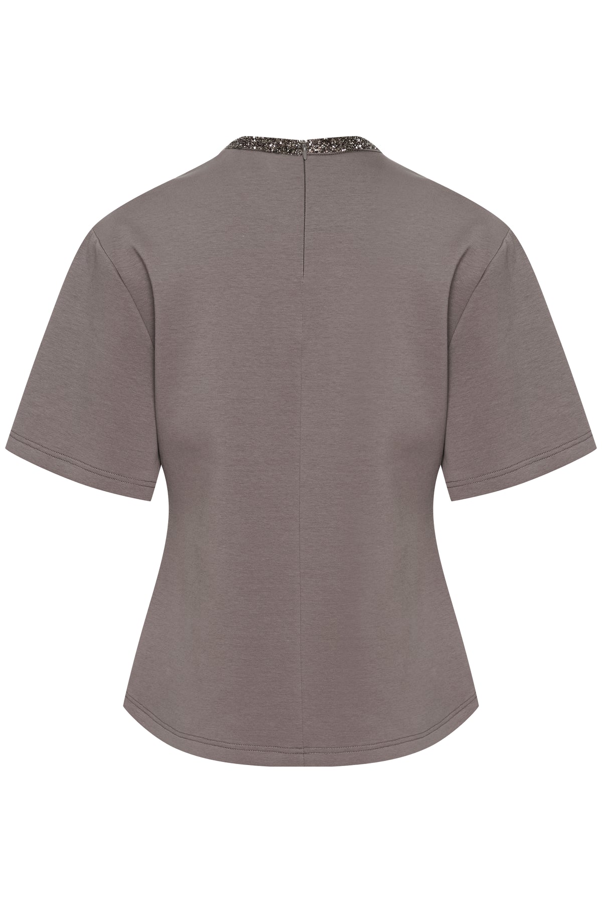 Soaked in Luxury SLMagana Gull Grey Embellished Neck Fitted T-Shirt