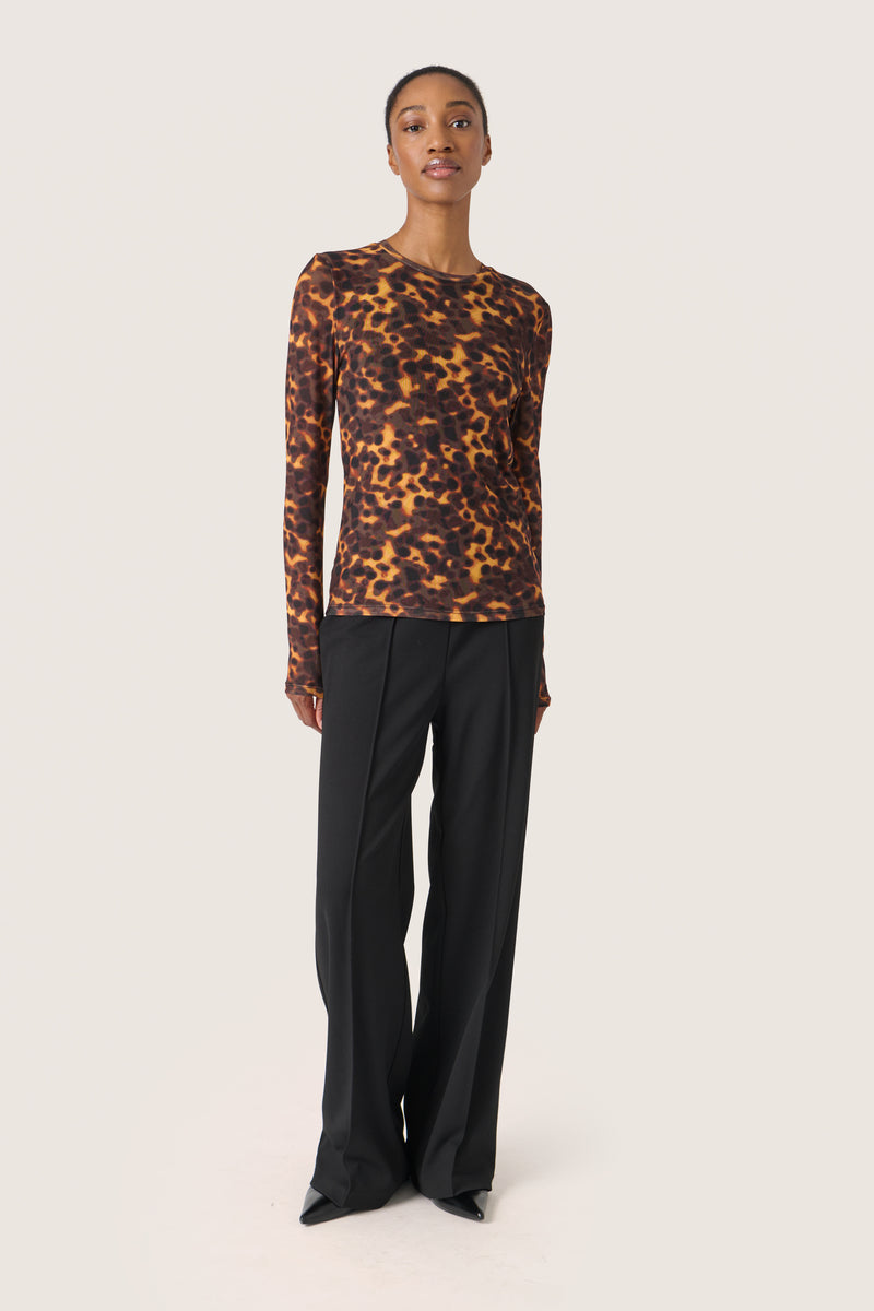 Soaked in Luxury SLKerri Fudge Tortoise Shell Print Mesh Long Sleeve Top, 30407794