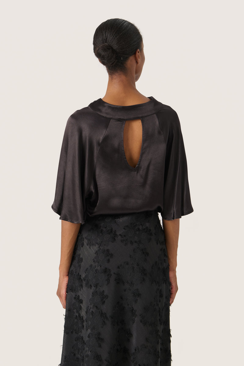 Soaked in Luxury SlMilu Katharine Black Satin Cowl Neck Blouse