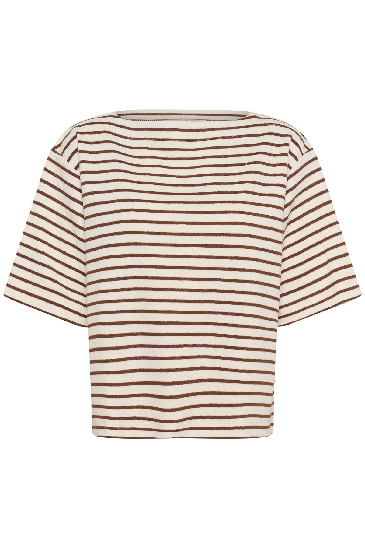 Soaked In Luxury Ingina White/Cappucino Striped Boat Neck Sweatshirt T-Shirt