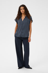 Soaked in Luxury SLLoana Salute Navy Striped V-Neck Top, 30408705