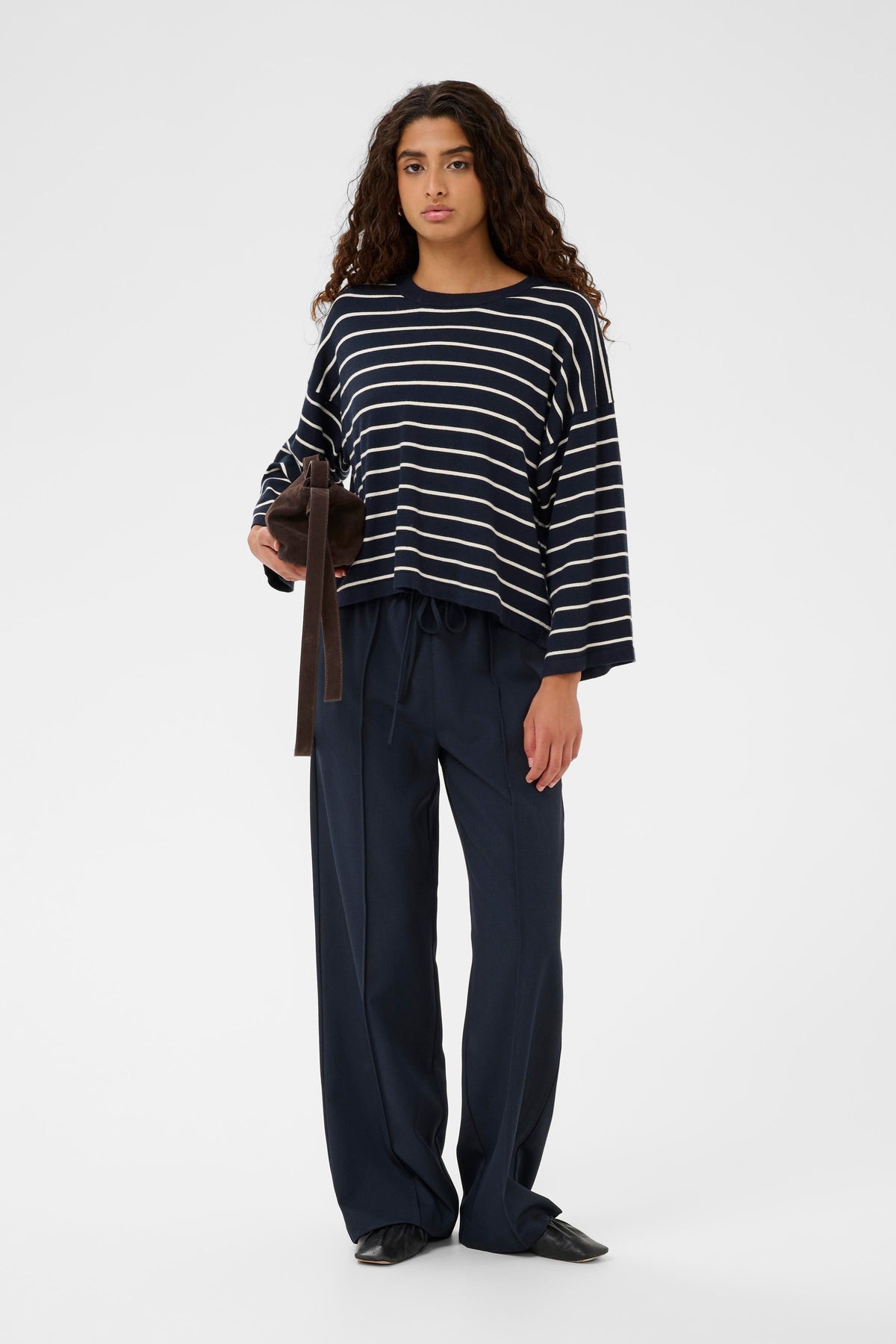 Soaked SlSpina Navy/Cream Striped Cropped Knit