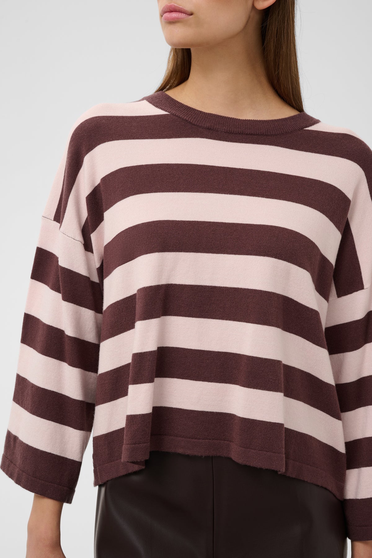 Soaked SlSpina Huckleberry/Dusky Pink Striped Cropped Knit