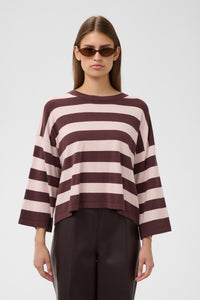 Soaked SlSpina Huckleberry/Dusky Pink Striped Cropped Knit