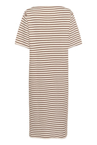 Soaked in Luxury Ingina White/Cappucino Striped Midi T-Shirt Dress