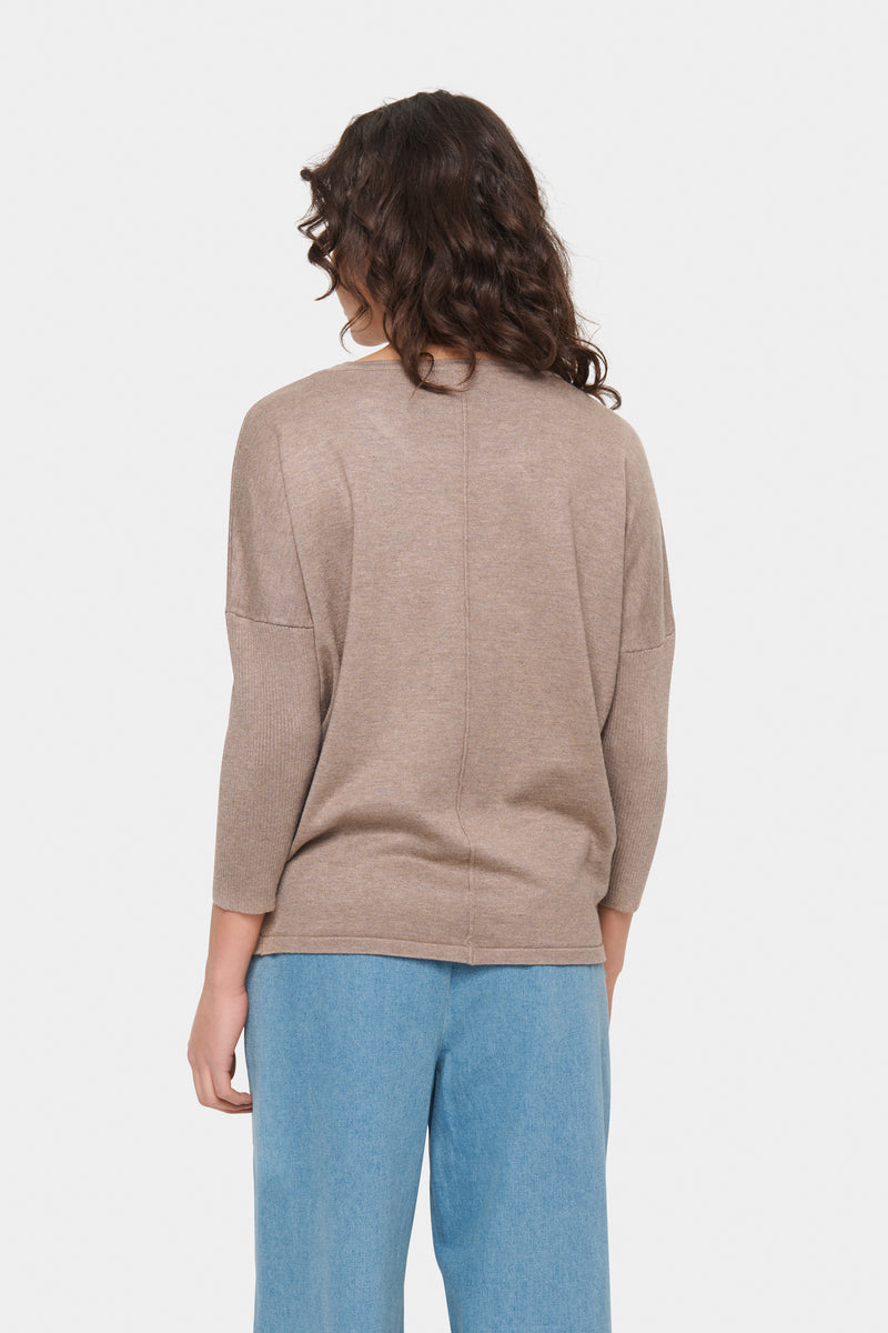 Saint Tropez Mila Beige Melange Round Neck Knit