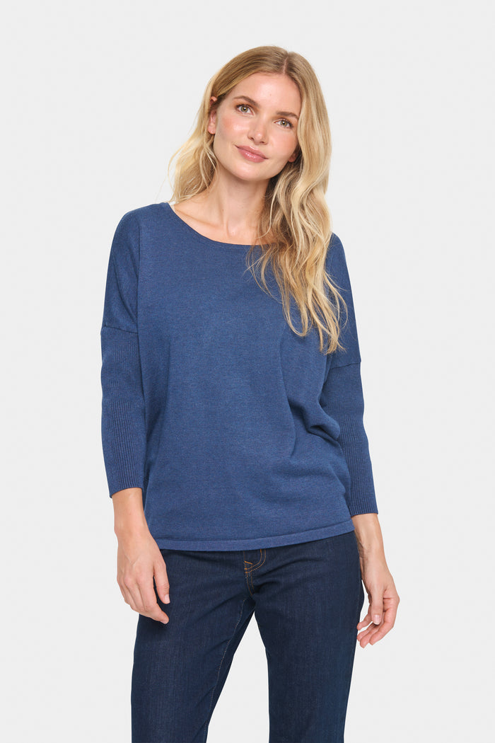 Saint Tropez Mila Titan Blue Melange Round Neck Knit