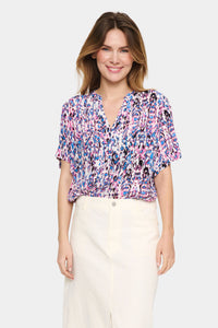 Saint Tropez Agnes Pink Cosmo Ikat Paint Printed Longline Blouse, 30510258