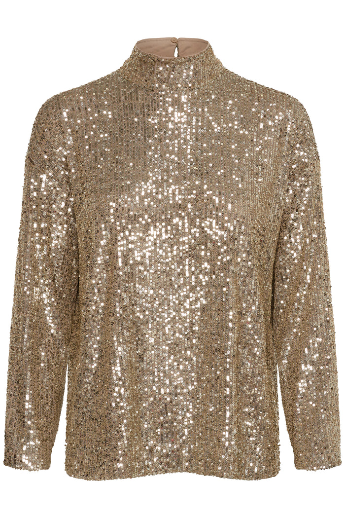 Saint Tropez Reyana Asti Gold Sequin High Neck Oversized Top