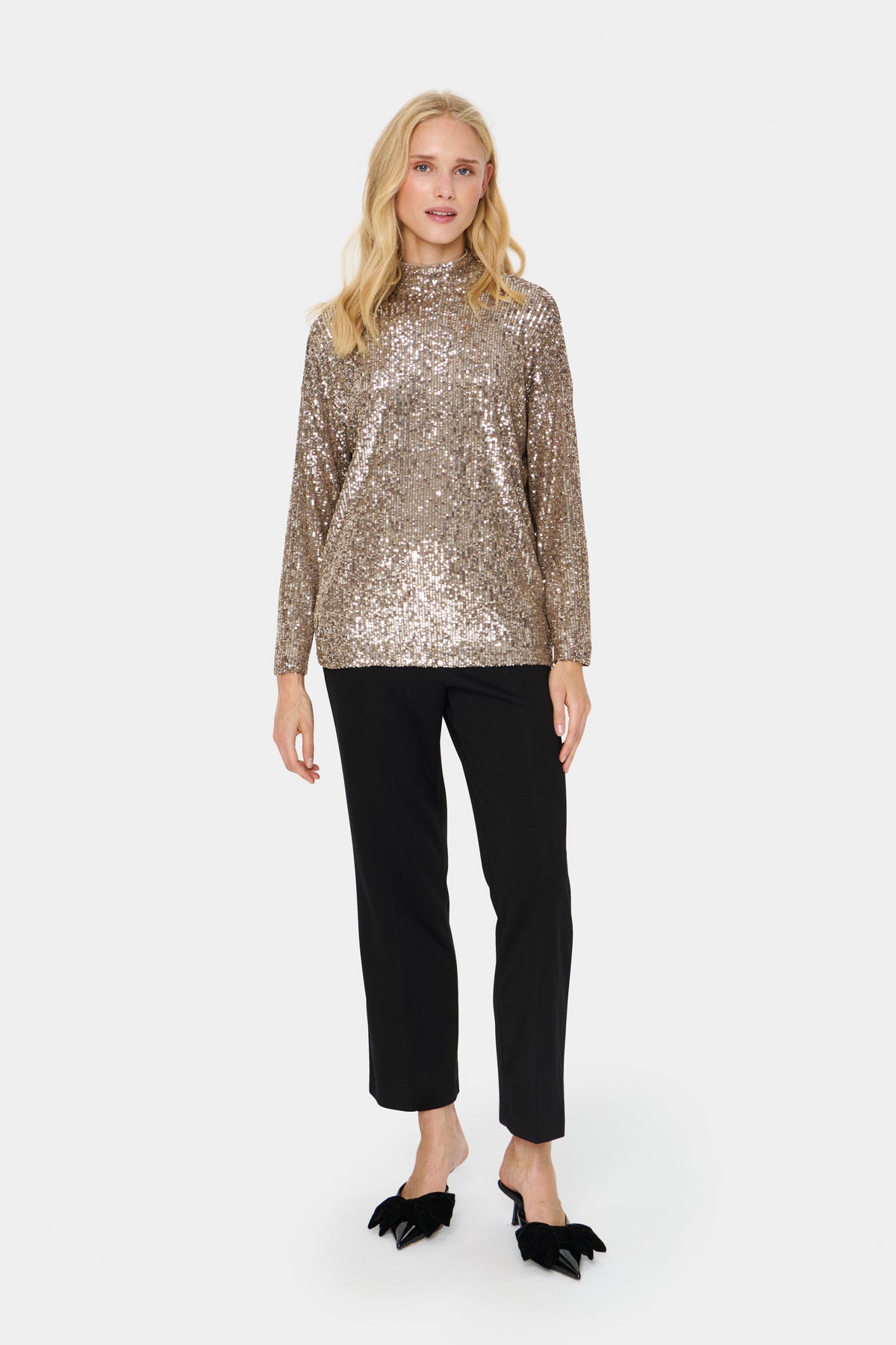 Saint Tropez Reyana Asti Gold Sequin High Neck Oversized Top