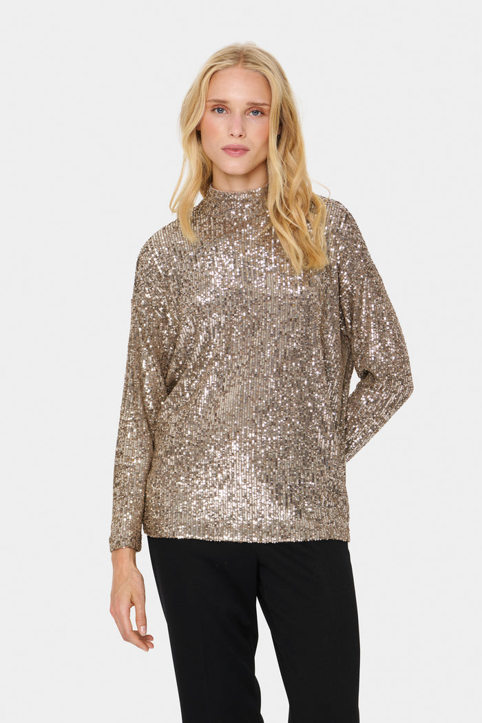 Saint Tropez Reyana Asti Gold Sequin High Neck Oversized Top, 30512222