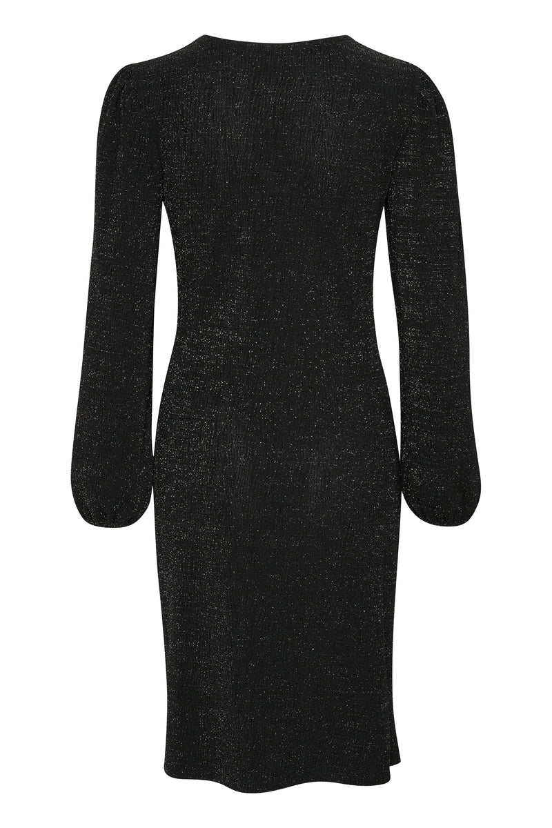 Saint Tropez Hela Black Glitter V-Neck Ruched Midi Dress