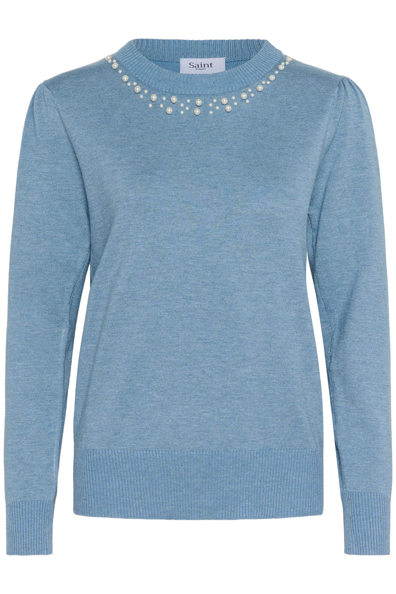 Saint Tropez Temma Blue Shadow Pearl Embellished Knit, 30514121